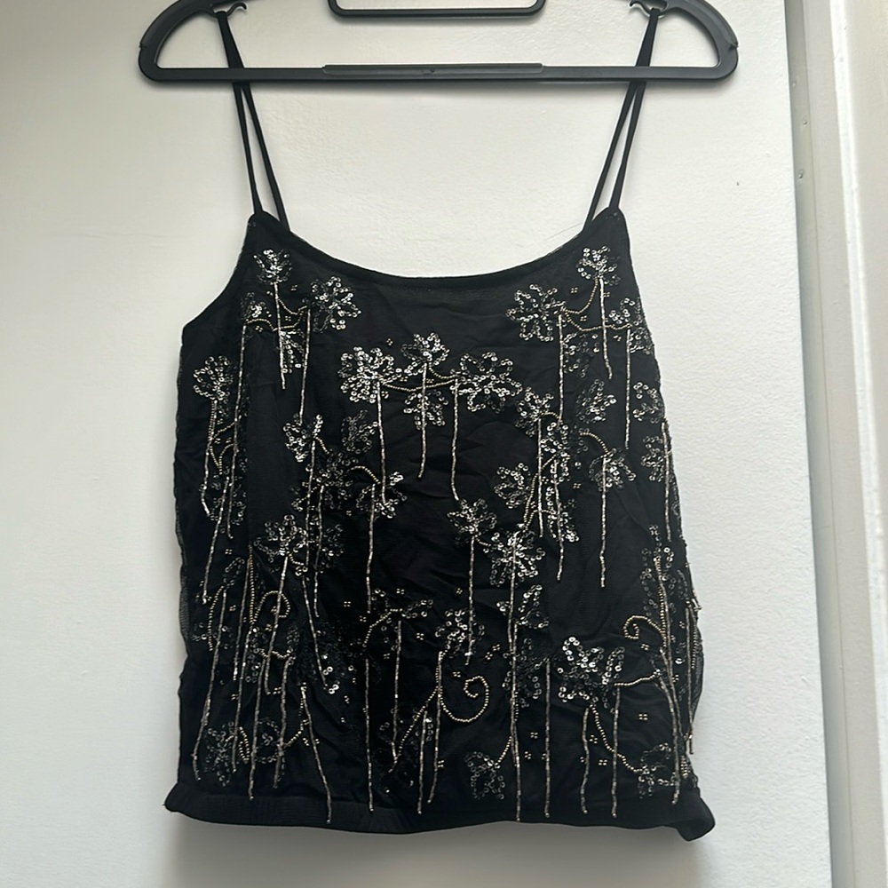 Elegant and fun black party top new with tags beads and sequins